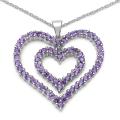 Sterling Silver Genuine Amethyst Double Open Heart Necklace