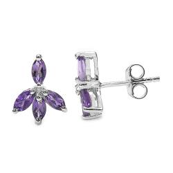 Sterling Silver Marquise-cut Amethyst Earrings