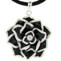 Meredith Leigh Silver White Topaz and Black Enamel Flower Necklace