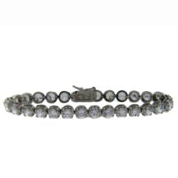 Silvertone Brass Round Cubic Zirconia Line Tennis Bracelet