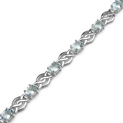 Sterling Silver Oval-cut Aquamarine Cross-over Link Bracelet