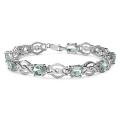 Sterling Silver Oval-cut Aquamarine Cross-over Link Bracelet