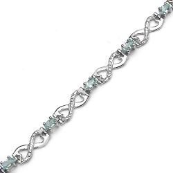Sterling Silver Oval-cut Blue Topaz Cross-over Heart Link Bracelet