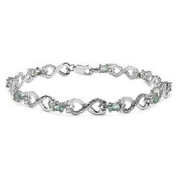 Sterling Silver Oval-cut Blue Topaz Cross-over Heart Link Bracelet