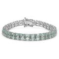 Sterling Silver Oval-cut Blue Topaz 2-row Link Bracelet