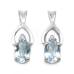 Sterling Silver Oval-cut Blue Topaz and Diamond Accent Earrings