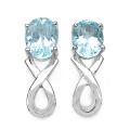 Sterling Silver Oval-cut Blue Topaz Ribbon Design Earrings