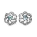 Sterling Silver Round-cut Blue Topaz Pinwheel Design Earrings