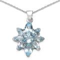 Sterling Silver Blue Topaz Flower Necklace