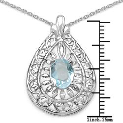 Sterling Silver Oval-cut Blue Topaz Filigree Teardrop Necklace