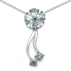 Sterling Silver Blue and White Topaz Flower Necklace