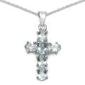 Sterling Silver Oval-cut Blue Topaz Cross Pendant