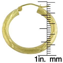 10k Yellow Gold Satin and Diamond-cut Hoop Earrings