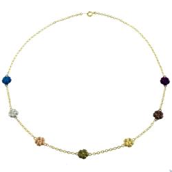 14k Multi-colored Gold Flower Station Necklace