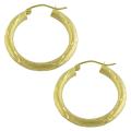 10k Yellow Gold Satin and Diamond-cut Hoop Earrings