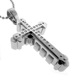 Black and Blue Jewelry Steel 1/10ct TDW Diamond Cross Necklace (I-J, I2-I3)