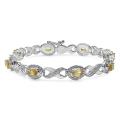 Sterling Silver Oval-cut Citrine Double Heart Link Bracelet