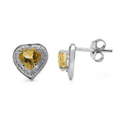Sterling Silver Heart-cut Citrine Stud Earrings