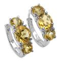 Sterling Silver Round-cut Citrine Hoop Earrings