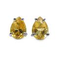 Sterling Silver Basket-set Pear-cut Citrine Stud Earrings