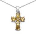 Sterling Silver Round-cut Citrine Cross Necklace