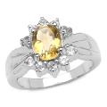 Sterling Silver Oval-cut Citrine and White Topaz Ribbon-style Ring