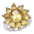 Sterling Silver Oval- and Pear-cut Citrine Flower Ring