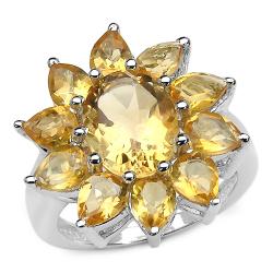 Sterling Silver Oval- and Pear-cut Citrine Flower Ring