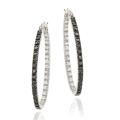 Icz Stonez Sterling Silver Black and White Oval-cut Cubic Zirconia Hoop Earrings