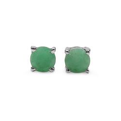 Sterling Silver Round-cut Emerald Stud Earrings