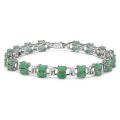 Sterling Silver Oval-cut Emerald Rectangle Link Bracelet