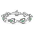 Sterling Silver Emerald and Diamond Accent Heart Link Bracelet