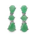 Sterling Silver Pear- and Round-cut Emerald Dangle Earrings
