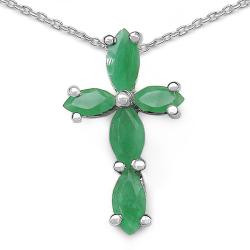 Sterling Silver Marquise-cut Emerald Cross Necklace
