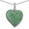 Sterling Silver Round-cut Emerald Heart Design Necklace