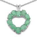 Sterling Silver Oval-cut Emerald Open Heart Necklace