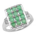 Sterling Silver Emerald and Diamond Accent Rectangle Ring