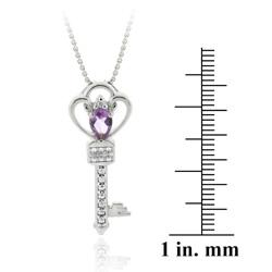 Glitzy Rocks Sterling Silver Amethyst and Diamond Accent Key Necklace