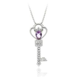 Glitzy Rocks Sterling Silver Amethyst and Diamond Accent Key Necklace