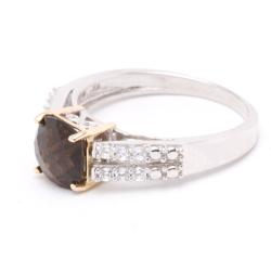 Sterling Silver/ 10k Gold Smokey Quartz and Cubic Zirconia Ring (Size 7)