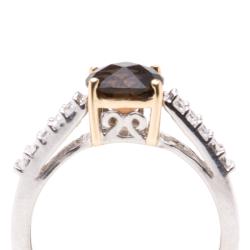 Sterling Silver/ 10k Gold Smokey Quartz and Cubic Zirconia Ring (Size 7)