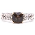 Sterling Silver/ 10k Gold Smokey Topaz and Cubic Zirconia Ring (Size 7)
