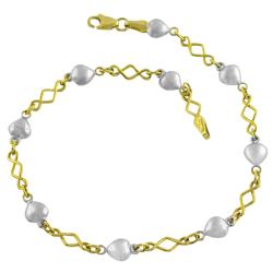 14k Two-tone Gold Puffed Heart Station Anklet