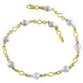 14k Two-tone Gold Puffed Heart Station Anklet