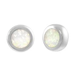 Sterling Silver Round-cut White Created Opal Stud Earrings