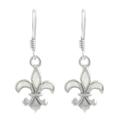 Sterling Silver Fleur de Lis White Opal Dangle Earrings