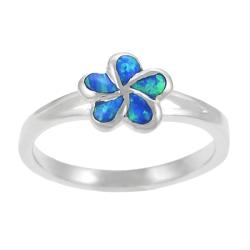 Sterling Silver Blue Opal Plumeria Flower Ring