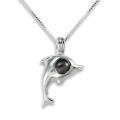 Sterling Silver Black Pearl Eye Dolphin Necklace (5-6 mm)