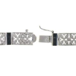 Sterling Silver Sapphire and Diamond Accent Filigree Flower Bracelet
