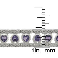 Sterling Silver Amethyst and Diamond Accent Bordered Heart Bracelet